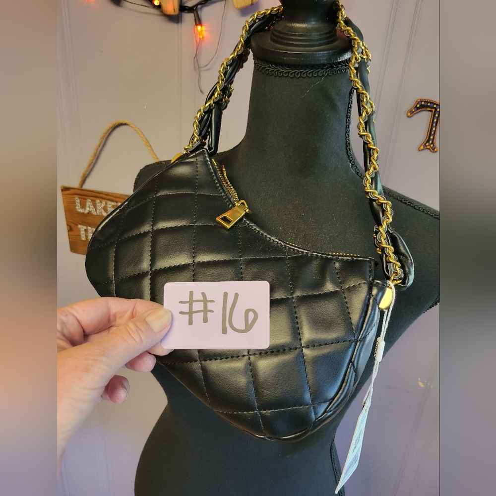 Urban expressions black quilted shoulder bag gold tone metal accent - Picture 12 of 12